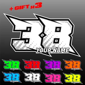 3 pcs Custom Racing Numbers and Name, Vinyl Stickers, UV Laminated, + Gift 3 pcs - Picture 1 of 14