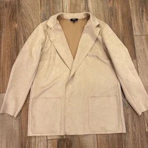 Premise Womens Suit Jacket Blazer Beige Long Sleeve Patch Pockets Open Plus 1X - Picture 1 of 5