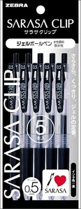 Zebra Gel Ball Pen Sarasa Clip 0.5 BLACK (5 unit pack) - Picture 1 of 3
