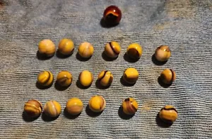 18 Marble King Blendid/Hybrid Bumblebee Marbles, 1 Arco Indian Blanket Shooter - Picture 1 of 4