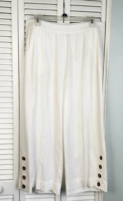 Pantalones Caribbean Joe Blanco Mezcla de Lino Pierna Ancha Botón Dobladillo Talla Mediana Foto 1 de 4