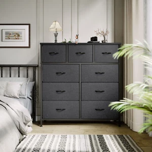 Fabric Chest of Drawers 9 Drawer Dresser Bedroom Bedside Storage Organizer Unit - Picture 1 of 19
