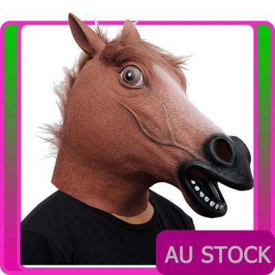 Adult Horse Head Mask Latex Animal Zoo Party Halloween Gangnam Style Costume - Image 1 of 4