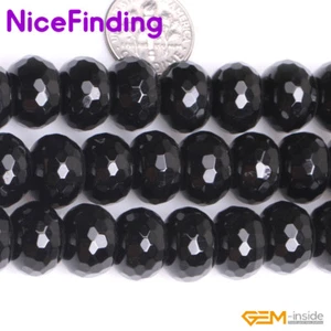 Black Agate Natural Rondelle Faceted Onyx Spacer Beads Jewelry Making Strand 15" - Picture 1 of 16