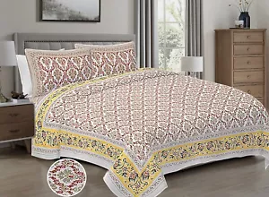 Loom N Bloom Jaipuri Hand Siebdruck Baumwolle 1 Bettlaken 2 Kissenbezüge "90x108" - Bild 1 von 5
