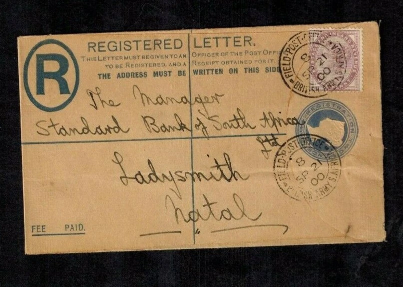 Boer War Cancel FPO 8 GB Registered Postal Stationery to Ladysmith Natal 1900  - Image 1 of 2