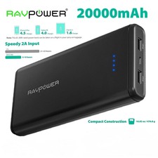 RAVPower 20000mAh USB External Battery Pack Dual iSmart 2.0 USB Ports Portable