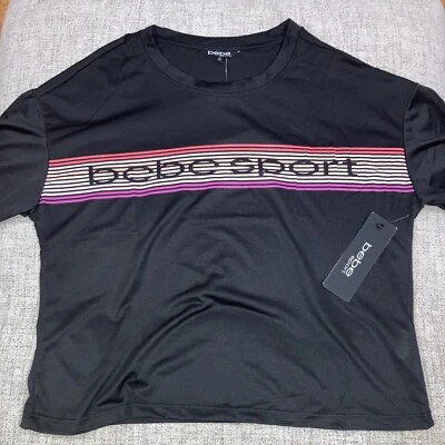 Camiseta corta Bebe Sport a rayas arco iris - Top corto negro - Logo Nuevo Foto 1 de 4