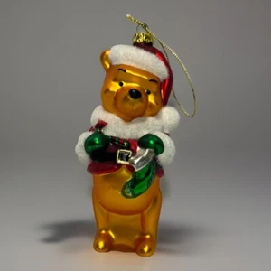 Winnie•The•Pooh 5 Zoll mundgeblasenes Glas Weihnachtsschmuck Santa Zuckerstange grüner Strumpf - Bild 1 von 5