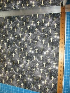 Divine Cross Gold Black Shaded Digital Print Gorgeous Cotton Fabric FQ - Picture 1 of 3