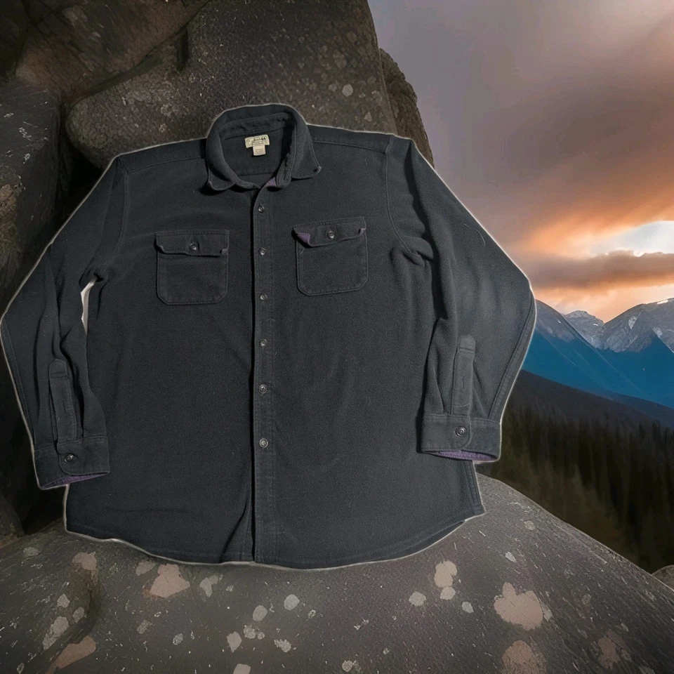 ​L.L.Bean Para hombres XL Negro Polar Abotonado Camisa Chaqueta Borde Púrpura Foto 1 de 4