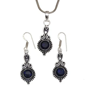 Conjunto de collar colgante de piedras preciosas de cuarzo de joyería de tanzanita de 18-20"" - Imagen 1 de 11