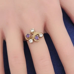 Anillo Vintage Oro 14k Amatista y Zafiro Blanco Talla 6 - Imagen 1 de 10