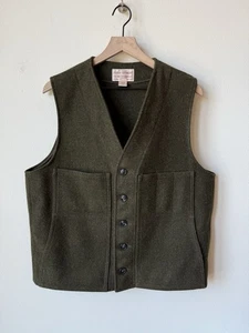 USA MADE Filson Mackinaw Wool Button Front Vest 42 Large Forest Green Waistcoat - Picture 1 of 4