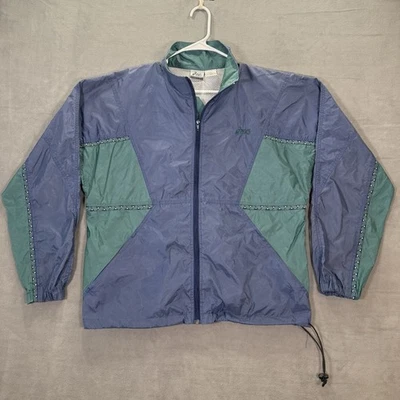 Vintage Asics Jacket Mens L Blue Green Full Zip Track Windbreaker Activewear 90s - Image 1 of 4