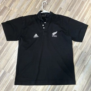 Vintage New Zealand All Blacks Rugby Polo Shirt Thick HeavyWeight Mens XL - Picture 1 of 5