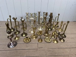 Vintage Brass Candle Stick Holders Party Weddings HUGE Mixed Lot Display - Picture 1 of 12