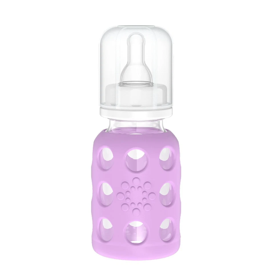 Стеклянная детская бутылочка Lifefactory 4 унции — соска Stage 1, лавандовый силиконовый рукав - Изображение 1 из 1