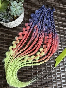 Festival Braids Hair Extensions Set of 2 Handmade Ombre Kanekalon Bubble Twists - Picture 1 of 11