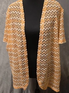 Alfred Dunner Women's Plus Size 3x Peach & White Crochet Open Front Sweater - Picture 1 of 12