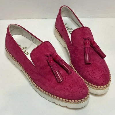 Mocasines Hogan Magenta Rosa Gamuza Cuero Punta de Ala Borla Plataforma 36.5/6.5 Foto 1 de 4