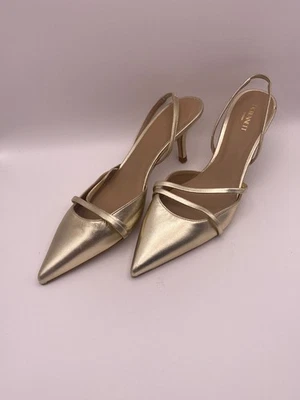 LK Bennett Womans Madely Gold Leather Double Strap Kitten Sz 39/ 9US - Image 1 of 4