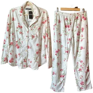 NWT Lauren Ralph Lauren Ivory Floral Soft Fleece 2 pc PJ Set Size M RLL Logo - Picture 1 of 15