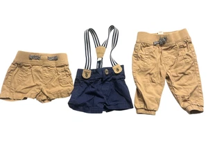 3 Cat & Jack Size NB Shorts & Pants, 1 Pants, 1 Shorts, 1 w/ Suspenders Brown/Bl - Picture 1 of 3