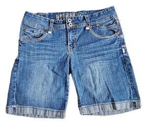 Hydraulic Shorts Womens Size 9/10 Blue Jean Denim Embroidered Pockets Stretch - Picture 1 of 12