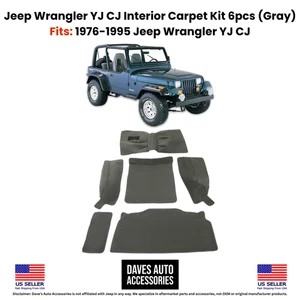 Jeep CJ YJ Wrangler 1976-1995 Carpet Kit 6pc – Light Gray Interior Mat Floor Set - Picture 1 of 11
