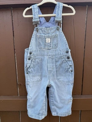 vintage Y2k Baby Gap Striped Denim 12-18M Jumpsuit Carpenter Style - Image 1 of 4