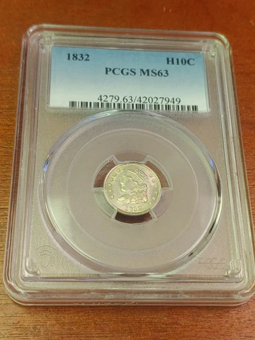 1832 Silver Bust Half Dime PCGS MS-63 RARE Recut "United States Of America" & 5c Cover