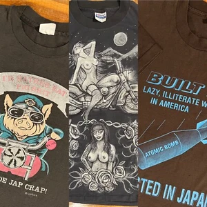 Lote de camisetas vintage de 1980 (Harley Davidson, bomba atómica probada en Japón) ¡Raro! - Imagen 1 de 9