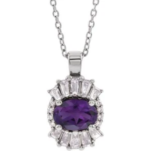 Sterling Silver Natural Amethyst & 1/3 CTW Natural Diamond 16-18" Necklace - Picture 1 of 3