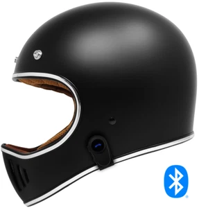 GDM Rebel Retro Motorcycle Helmet + Bluetooth Headset DOT Matte Black Full Face - Bild 1 von 12