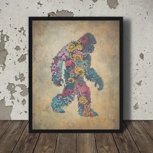 Vintage SASQUATCH FLOWERS Wall Art, Bigfoot Floral Poster, Yeti Botanical Decor - Picture 1 of 23