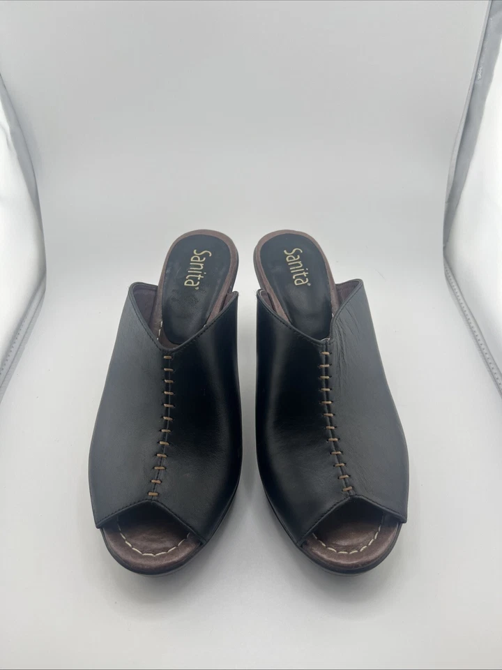 Zapatos Sanita de cuero negro con tacones deslizables punta abierta talla US 8-8.5 EU 39 Foto 1 de 4