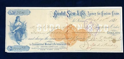 RSP Check 10/21/1881 BUDD SON & COMPANY ST. LOUIS BANK R.P. Studley multi color - Image 1 of 4