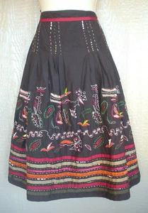 Mix Nouveau 6 Brown Red Olive Festive Sequin Lined Embroidered Midi Skirt - Picture 1 of 6