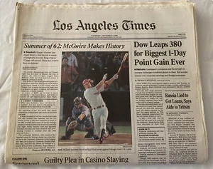 Mark McGWIRE SAMMY SOSA 1998 HOME RUN RACE Los Angeles Times Zeitung 9.9.98 - Bild 1 von 5