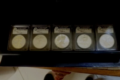 2011 American Silver Eagle 25th Anniversary 5-Coin PCGS MS70 PR70 MERCANTI Set - Image 1 of 4