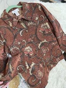 Susan Graver Chenille Tapestry Jacket Coat Sz L Floral Rust Brown Beauty - Picture 1 of 14