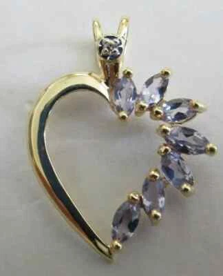 Colgante corazón diamante y tanzanita oro 14K TCW = 3/4 quilates 3/4" de largo Foto 1 de 4