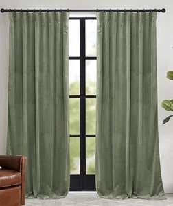 Pr Sage Green Velvet Curtains 52 x 96, Blackout  Super Soft Velvet Drapes (A36) - Picture 1 of 3