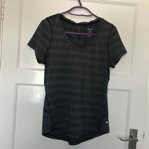 Layer 8 Grey Gym Top UK 8 XS Short Sleeve Quick Dry Stripe V Neck - Picture 1 of 7