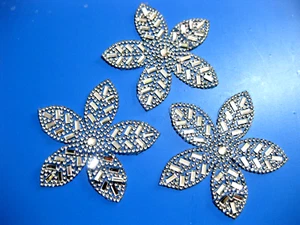 3 Hotfix Strass Bügelbilder Blüte Blume Applikation zum Aufbügeln ca.8 cm BB8E - Bild 1 von 2