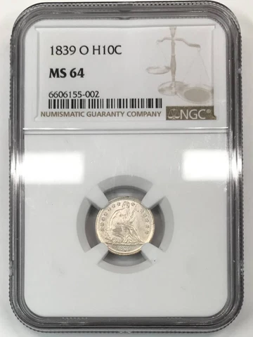 1839 O Liberty Seated Half Dime NGC MS-64 Cover