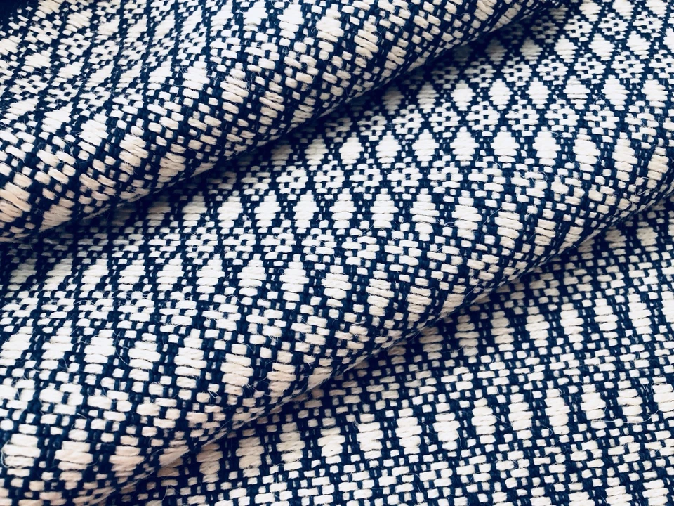 Schumacher Geometric Diamond Jute Upholstery Fabric- Zoila / Blue 5.25 yd 71861