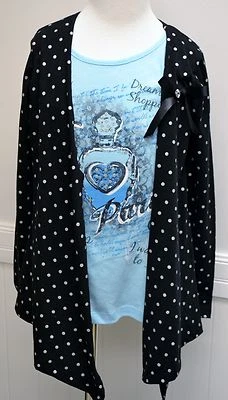 Xhilaration 女孩衬衫长袖黑色银色圆点蓝色开衫 S  — 第 1/2 张图片