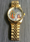 Miykon Men's Gold Watch Jesus & Virgen Mary Image Silver Dial Arabic Hours New!